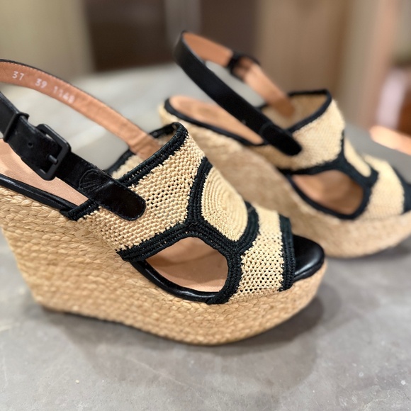 Robert Clergerie Raffia Espadrille Platform Wedge Sandal, Size 37 - Picture 11 of 12